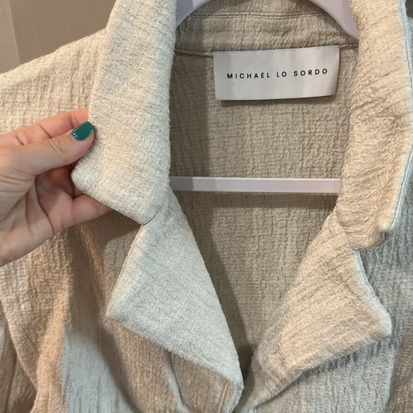 MICHAEL LO SORDO • Linen Bolero Waist Tie Collared Jacket - Picture 11 of 16